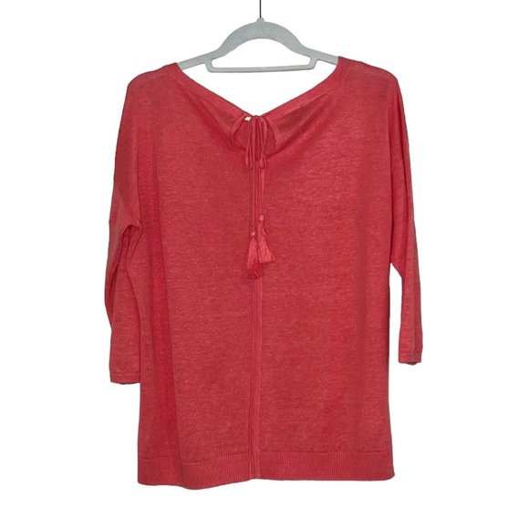 Talbots Petites - Women's M 100% Linen Pink Lightweight Sweater Tie Back - Picture 2 of 13